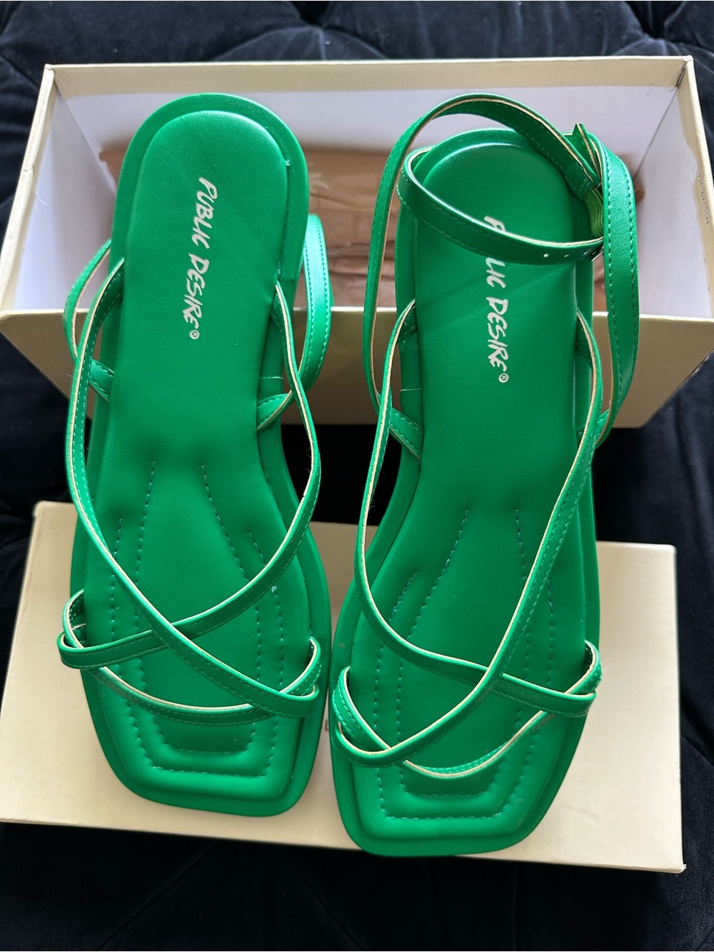 Public Desire Emerald Green Strappy Square-Toe Sandals